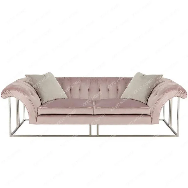 HH Light luxury fabric sofa simple living room furniture sales office hotel metal three-person sofa