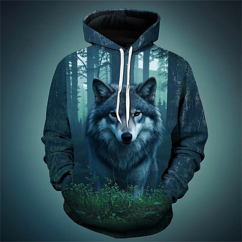 

Модная винтажная мужская толстовка с 3D принтом волка, топы с изображением животных, толстовка с длинными рукавами, мужская уличная одежда большого размера, топы унисекс