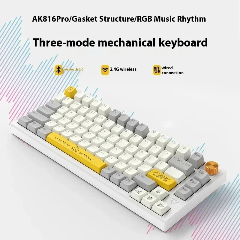 AJAZZ  AK816pro Mechanical Keyboard 3Mode USB/2.4G/Bluetooth Wireless Keyboard RGB Backlight 81Keys Hot Swap Gamer Keyboard Gift