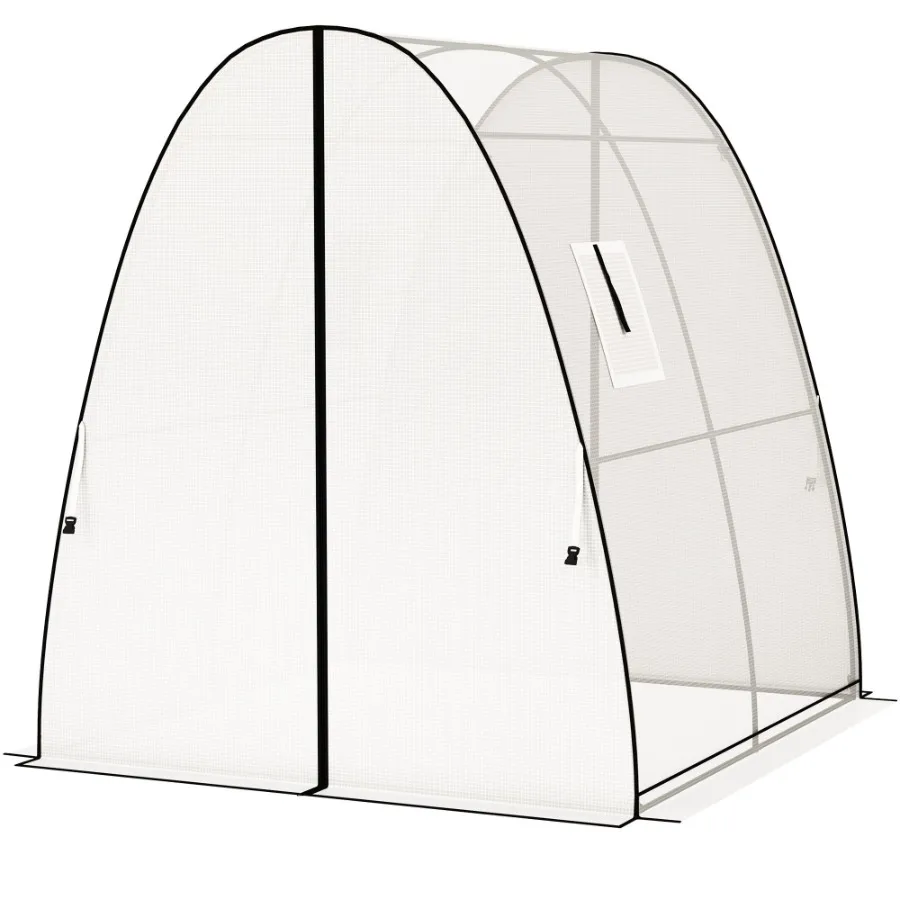 

Tunnel Hoop House Greenhouse with Sandbags and Hemmed PE Cover 2 Doors and Screen Windows 6' x 6' x 6.6' White
