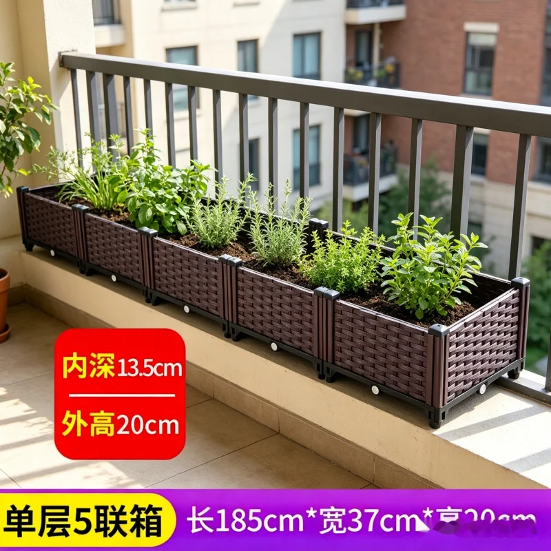 

Plastic 5 Compartment Raised Garden Bed Planter Box 185x37x21cm Vegetable Flower Grow Kit Outdoor Indoor Balcony Patio Planting