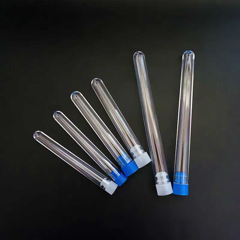 100pcs/lot Clear Plastic Test Tubes with Color Plugs Diameter 12mm/13mm/15mm PS Benzene-penetrating Test Tube