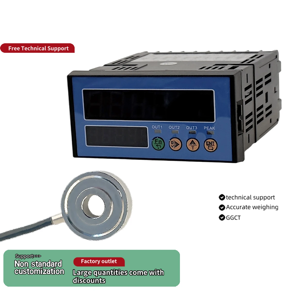Thru-hole Load Cell with Digital Weighing Controller Kit, Bolt Tension Force Sensor Indicator Set 50kg to 5t