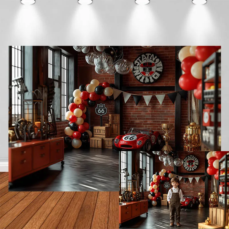 

LS Photography Background Racing Brick Wall Balloon Triangle Banners Decor Birthday Adult Kids Portrait Photo Backdrop Studio