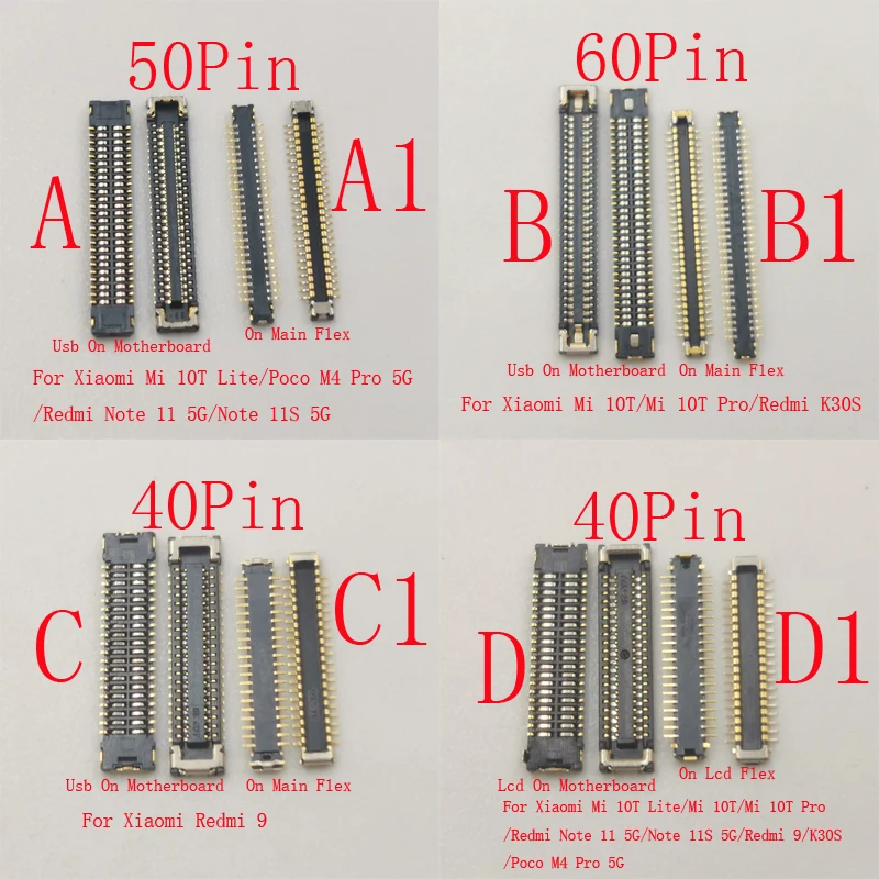 2-10Pcs Battery Charger Flex FPC USB Lcd Display Connector Plug For Xiaomi Mi 10T Lite Redmi Note 11 11S K30S 9 Poco M4 Pro 5G