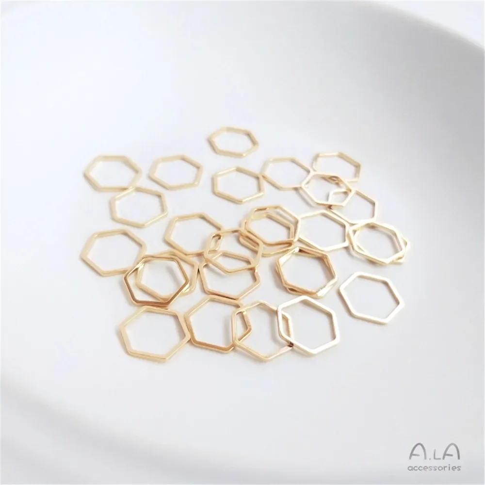 14K Gold Filled Plated Hexagonal geometry hexagonal closed ring DIY handmade material jewelry frame accessories