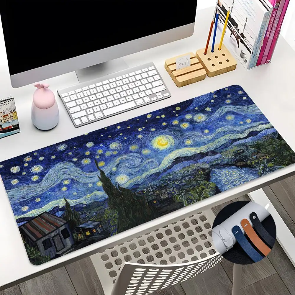 Van Gogh oil painting Mouse Pad Gamer Large Size Office Desk Protector Mat 600x300 PU Leather Waterproof Mouse Pad