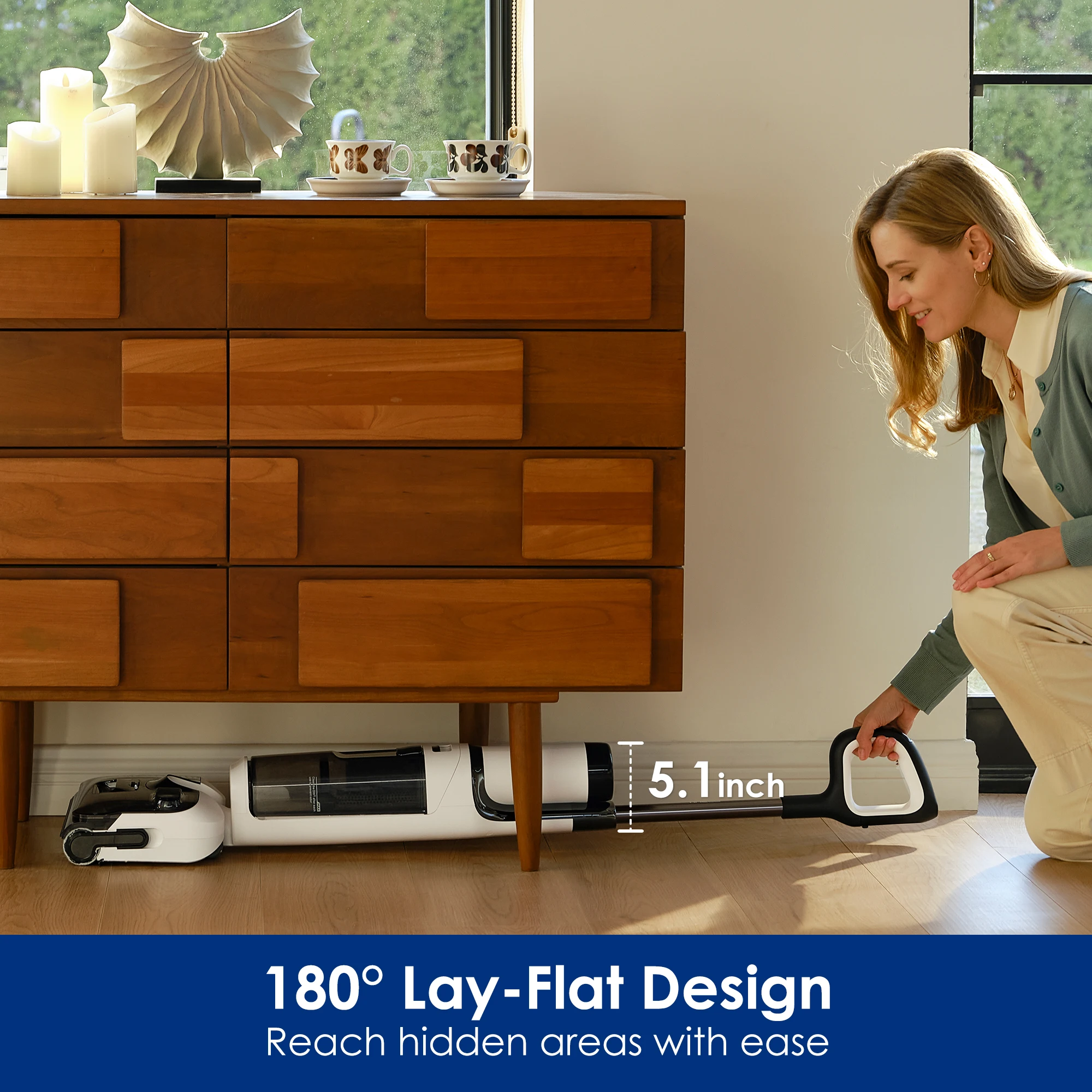 Tineco Floor One Stretch S6 Aspiradora en Seco y Húmedo Posición Plana de 180° Diseño Compacto de 13 cm Autolimpieza Limpieza por Las Tres Caras Flashdry a 70 °C en 5 Minutos