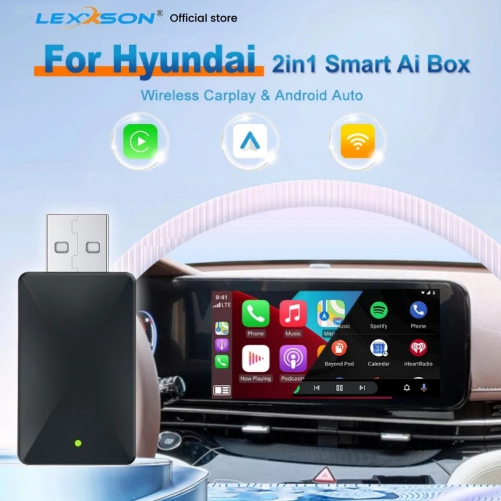 Wireless Adapter CarPlay Android Auto 2in1 Smart Dongle Play&Plug For Hyundai Genesis Sedan Azera i30 i40 Elantra GT Ioniq Fe XL