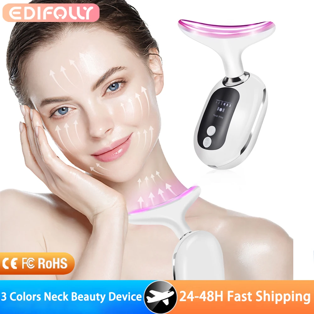 คออุปกรณ์ความงามใบหน้า 3 สี LED Photon Therapy เครื่องนวดหน้ากระชับผิวลด Double Chin ต่อต้านริ้วรอย Skin Care เครื่องมือ