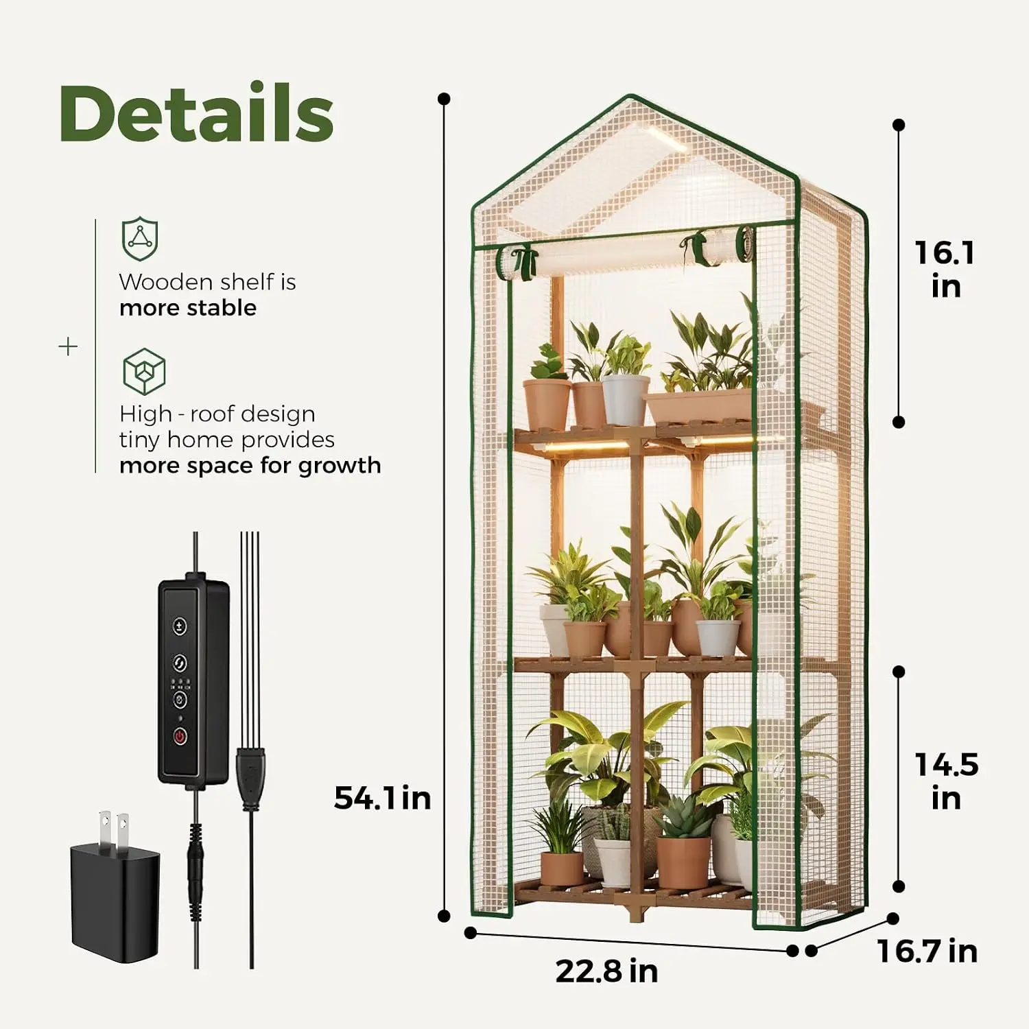 Bamworld Mini Greenhouse with Grow Light Plant Stand for Mutiple Pots Outdoor 3-Tier Portable Greenhouses with Durable PE Cover for Seedling Ideal Gardening Gifts for Women Men