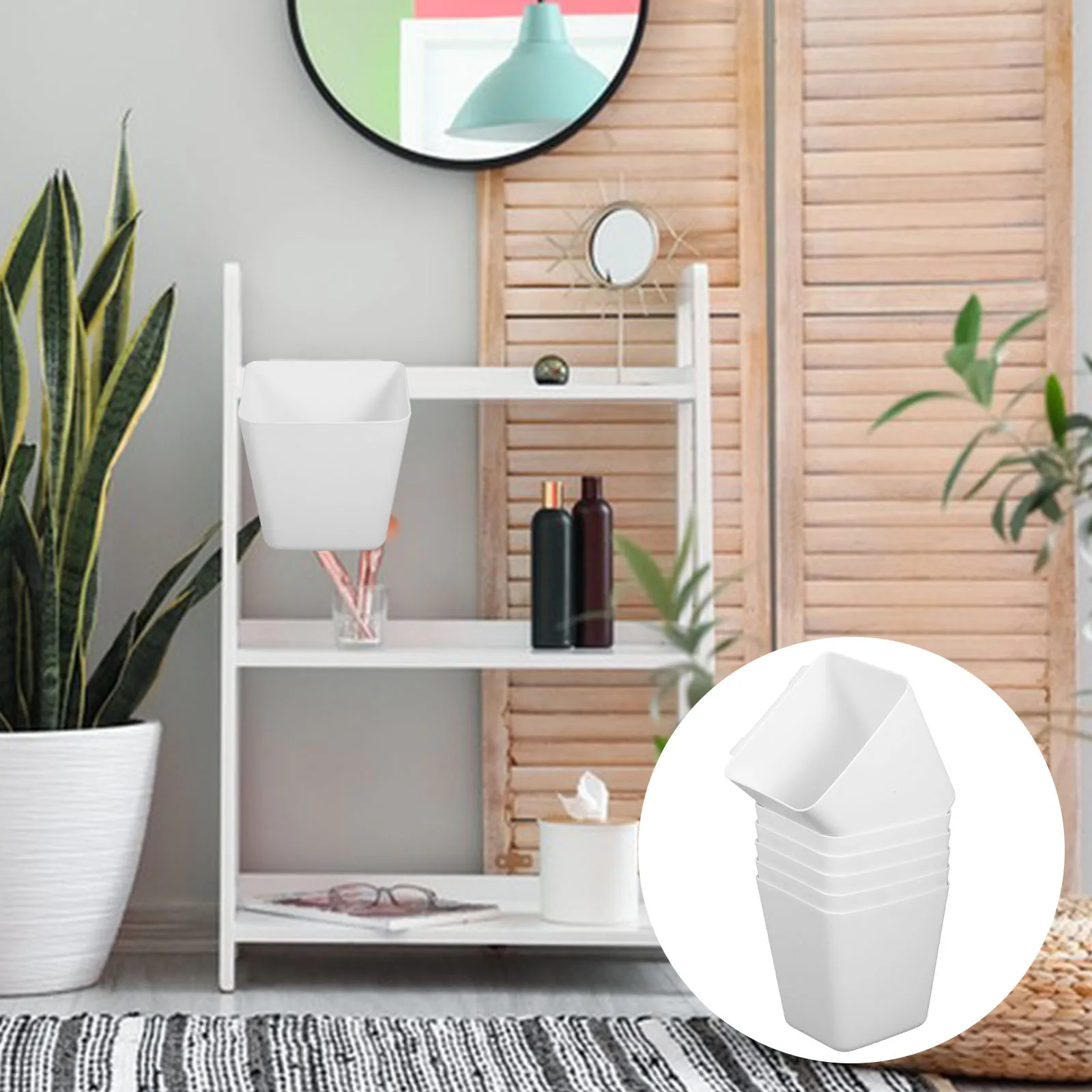 

6Pcs Hanging Storage Cups ABS Plastic Small Trash Can for Rolling Cart Home Salon Cart Organizer Hanging Bucket for Waste