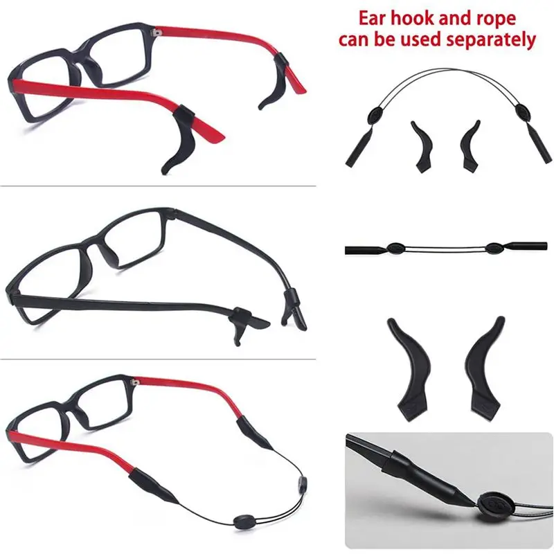 Hot kf-Glasses Strap Adjustable Eyewear Retainer 6Pcs Universal Fit Sports Sunglasses Retainer + 12Pcs Glasses Ear Grip