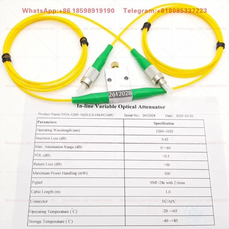 Mechanical Variable Adjustable Optical Singlemode 1260-1650nm FC/APC Fiber Attenuator 0-60dB with 2.0mm 1M White PVC
