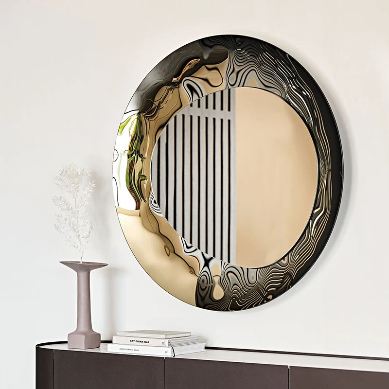 Luxury Mirror Wall Hanging Bedroom Round Art Design Living Room Bathroom Mirror Makeup Girls Espejo Pared Aesthetic Room Decor