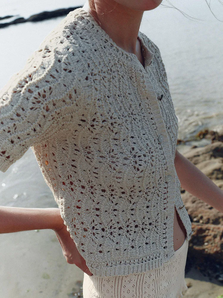 New Summer Women's Knitted Hollow out round Ne ort Sve Capispalla Casual Versatile Vestibilità comoda Colore Pendolarismo...