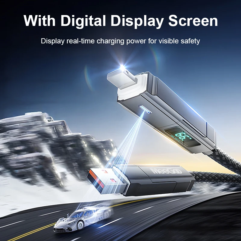 MeeGoo 65W 4 in 1 USB C Cable Phone Super Fast Charging Cable With LED Display USB To Type-C Data Cord For Tablet Phone Chargi