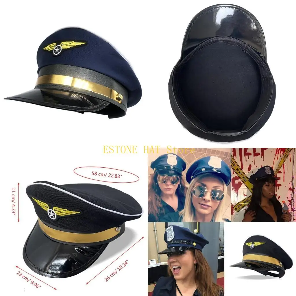 49MF Vintage Flight Hat for Role Play Adult Party Prop Captain Cap with Badge for Stage Performances Costume Headdress