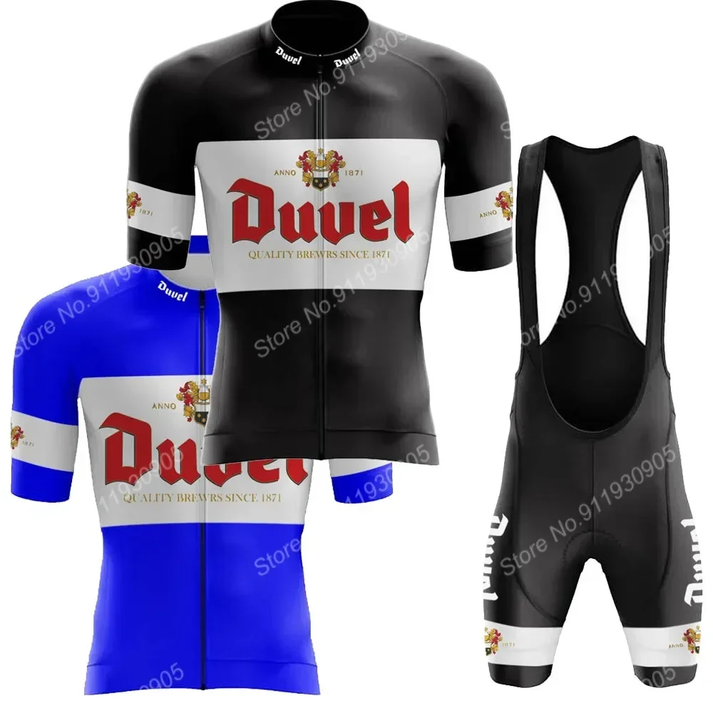 Duvel Blue Black 2024 Cycling Jersey Set Retro Cycling Clothing Belgium Beer Road Bike Suit Bib Shorts Maillot MTB Fietskleding