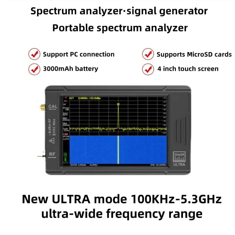 New ULTRA TinySA 100K 5.3GHz 100k-5.3GHz   Signal Generator Handheld Tiny Spectrum Analyzer with 4-inch Display for TinySA