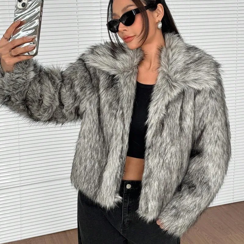 

2025 New Style Faux Fox Fur Coat Fashionable Autumn Winter Wear Thickened & Warm Long-Sleeved Short Fur Coat Jackets Tops