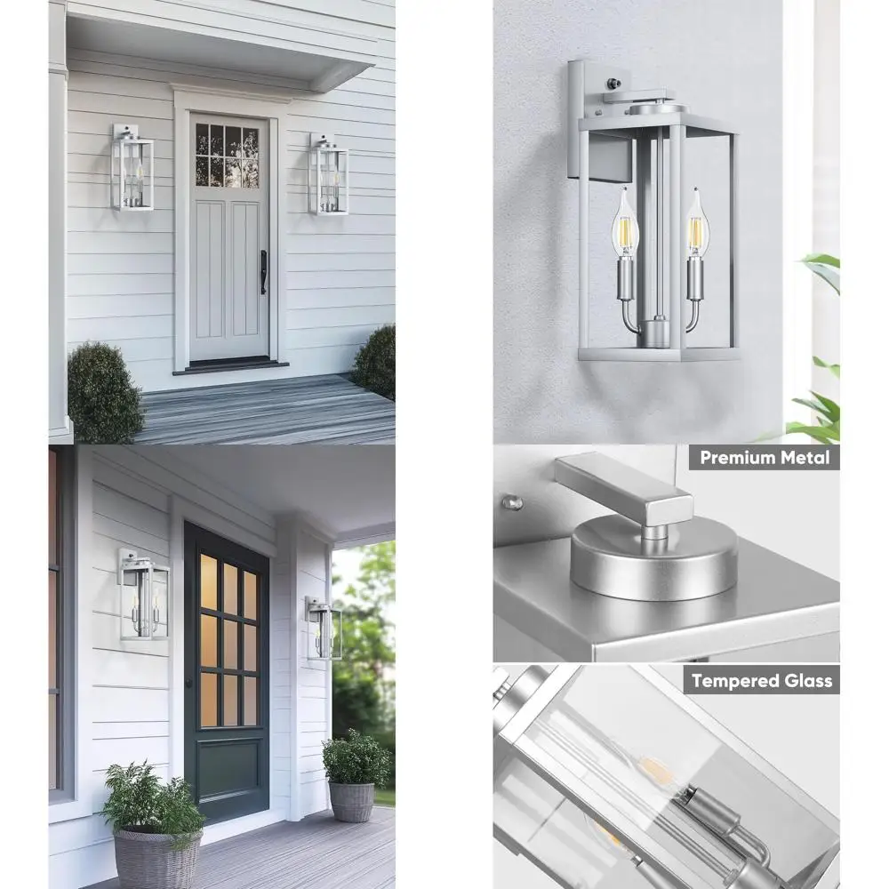 

2-Pack Silver Transitional Outdoor Wall Sconces with Dusk to Dawn Lighting, Waterproof for Porch & Garage