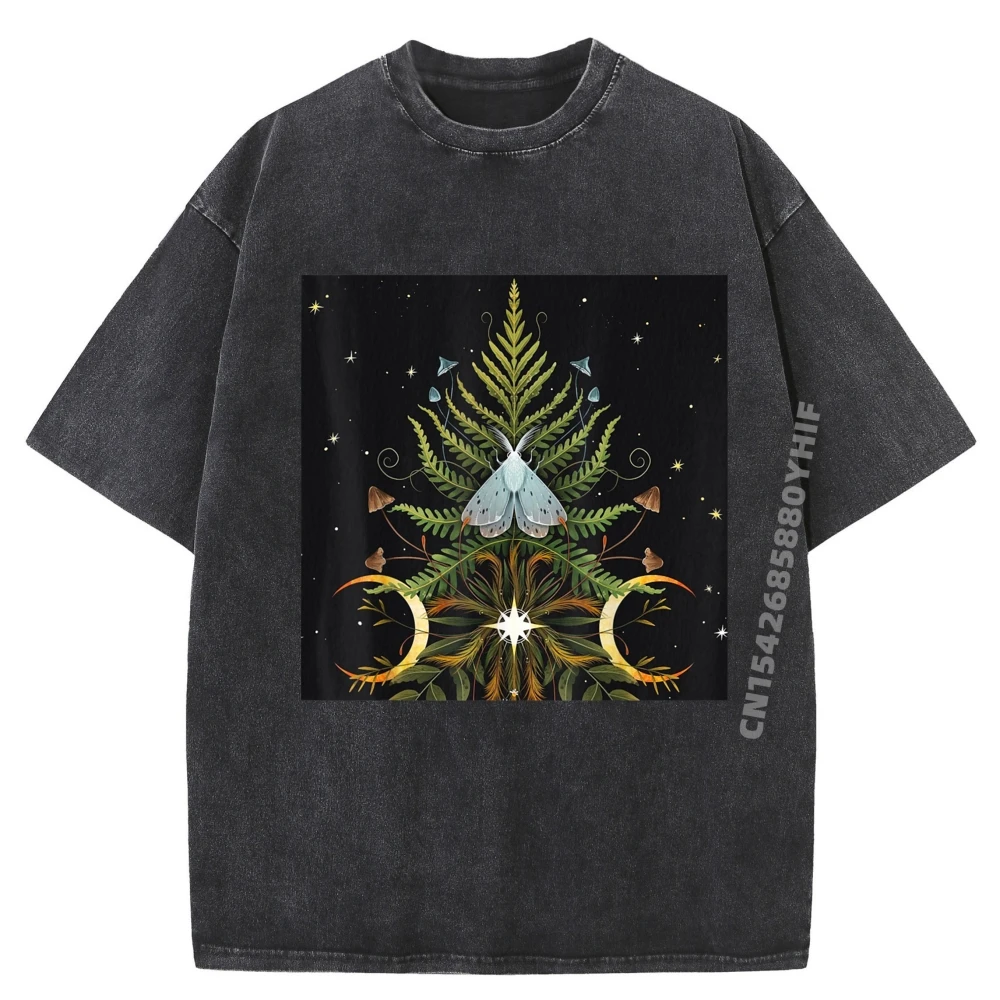 

Retro Washed T-shirts Summer Moth Luna Flowers Botanical Men Tshirts Printed Tees Letter Clothes Discount