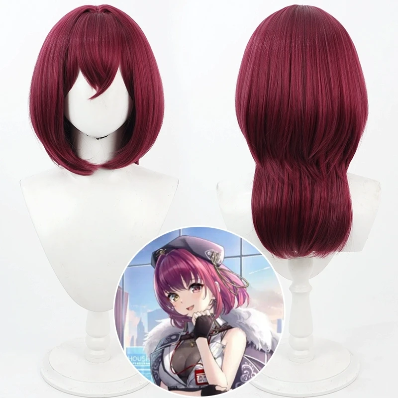 Novo vtuber houshou marinho cosplay peruca hololive meninas youtuber cabelo sintético curto para traje de halloween role play