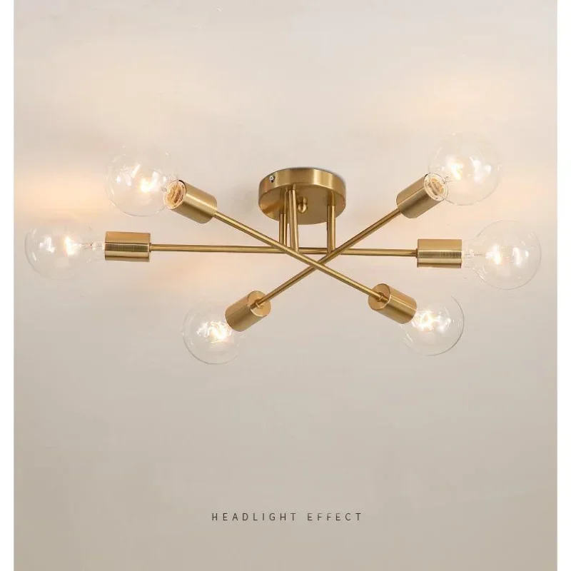 

Modern Ceiling Lights Fixture Nordic Semi Flush Mount Lamps Brushed Antique Gold Lighting 6-Light Home Decor for Living Room Bed