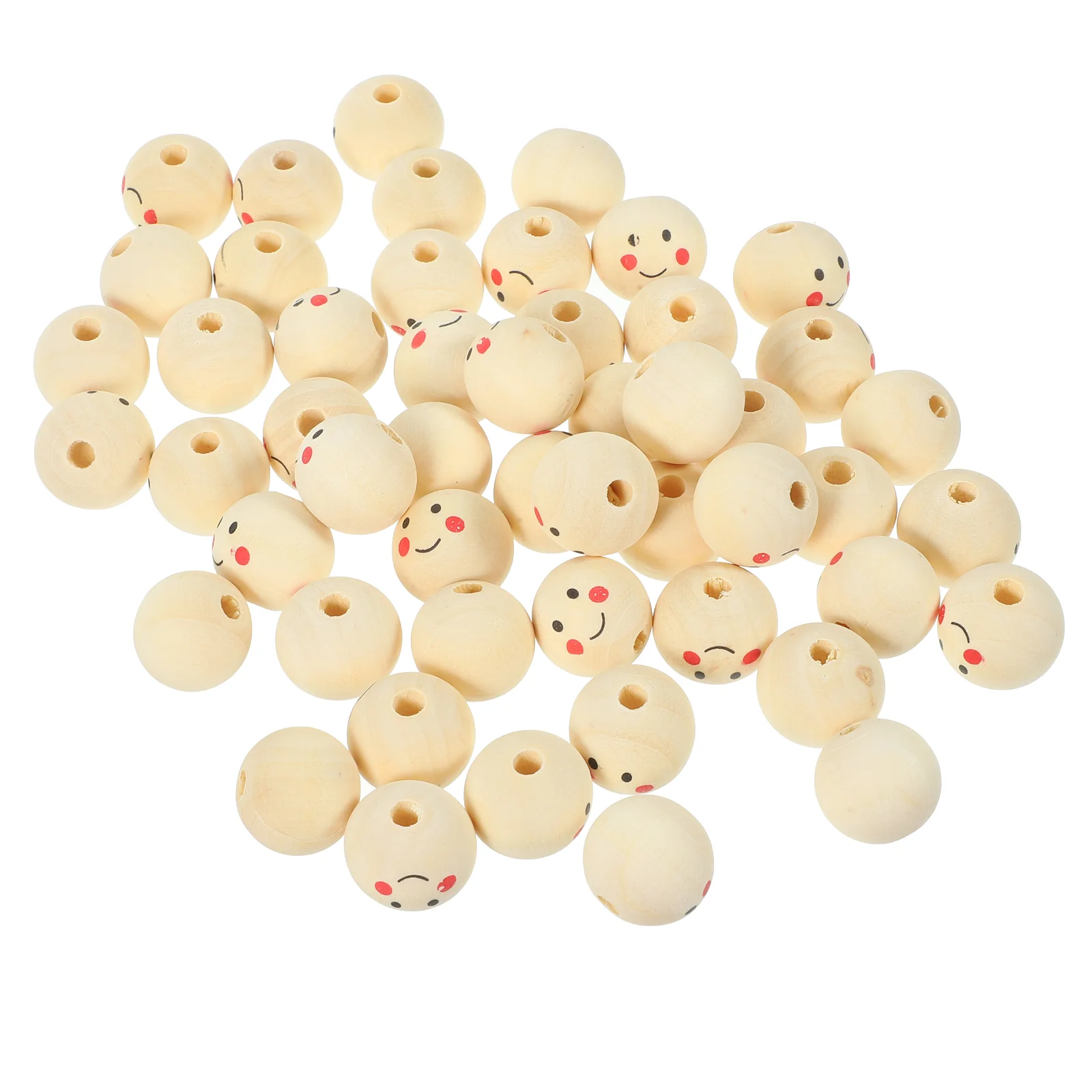 50 Pcs Round Beads Necklace Smile Earrings Crafts Making Accessory Wooden Loose for Scattered