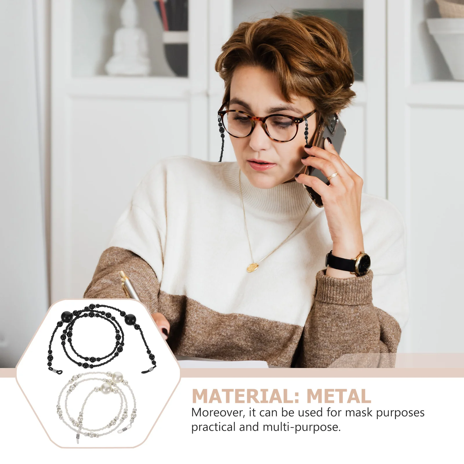 2 قطعة النظارات اللؤلؤ معلقة الحبل طويل قابل للتعديل مطرز سلسلة النظارة حامل أنيق شنقا حبل لنظارات القراءة