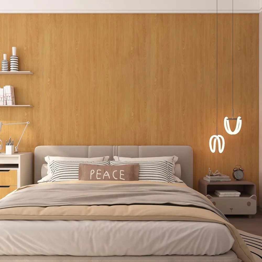 ورق جدران قابل للتقشير واللصق المقاوم للماء من خشب الجوز البني للحمام وغرفة النوم والمطبخ بعرض إضافي 48 × 196 بوصة