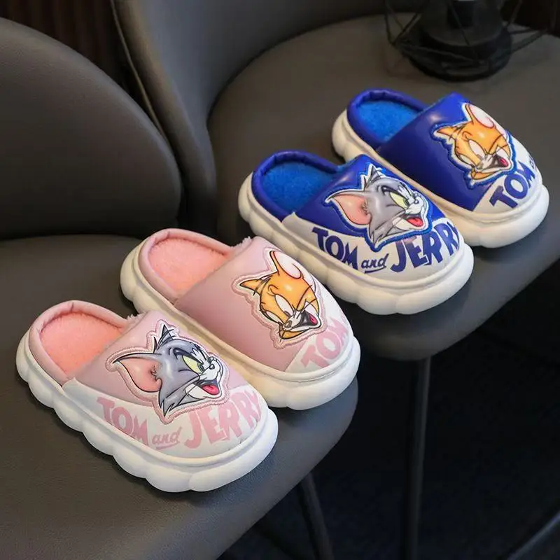 

r‌eal pictures 2025 new winter comfortable cat and mouse cartoon blue black pink girls children kids warm cotton slippers