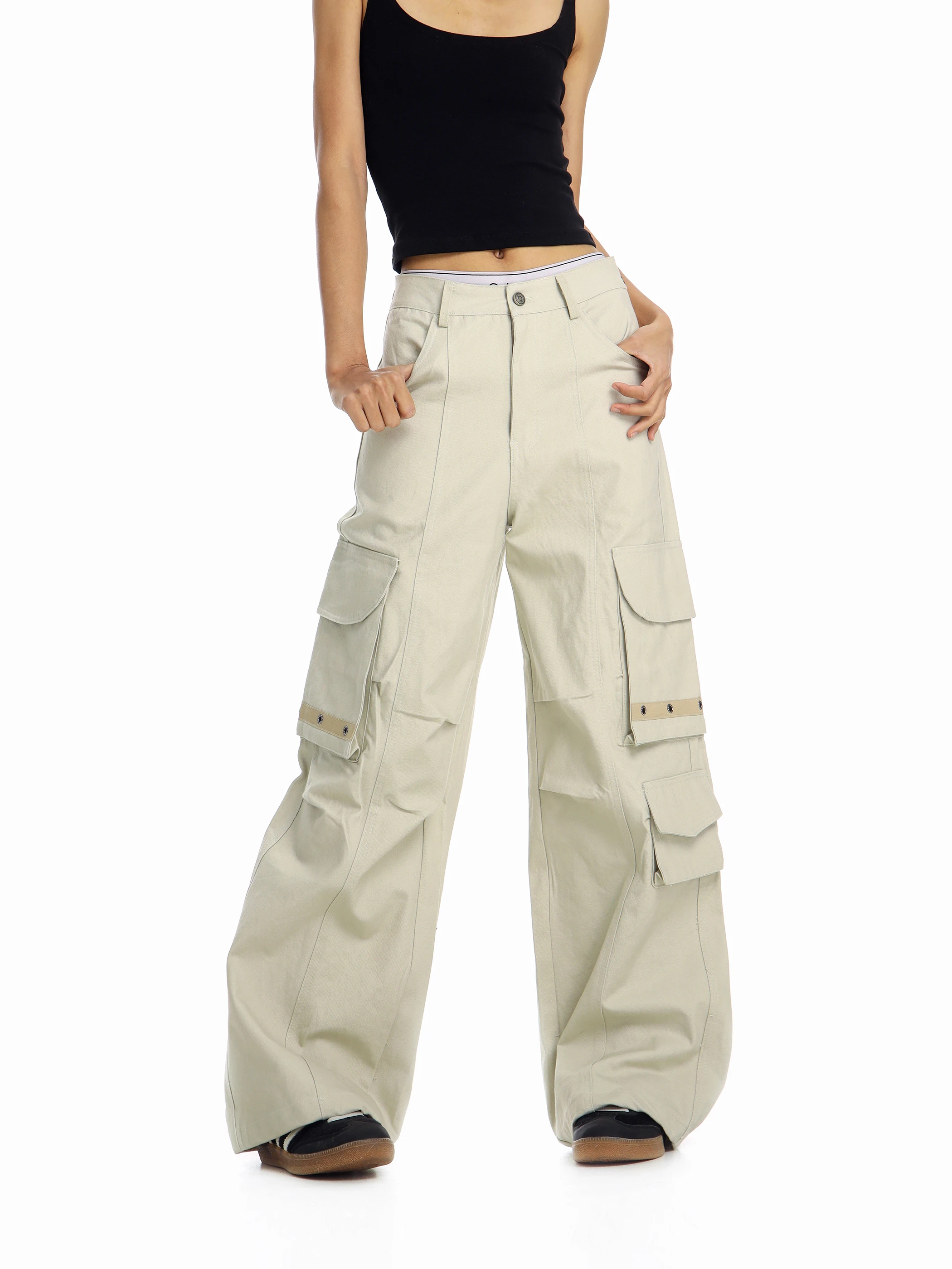 

Ретро-брюки в американском стиле для женщин: свободные, широкие, длинные, модные, с множеством карманов, повседневные брюки для подростков