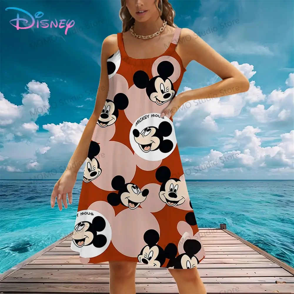 Disney's Mickey Mouse Minnie Sling Women's Beach Dress Summer Fashion Street Wear Cool Evening Dresses Y2k Kawaii Leisure Lovely