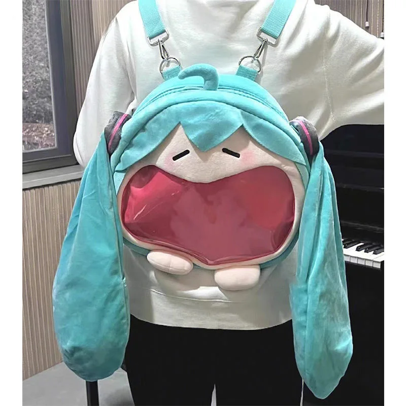 

Hatsune Miku Anime Cos Messenger Bag Plush Big Mouth Backpack Kindergarten Backpack Transparent Itabag Couples Holiday Gifts
