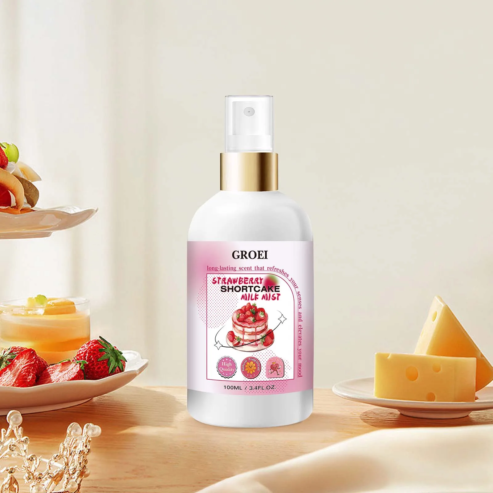 

GROEI Hydrating Milk Mist 100ml - Long-Lasting Moisture, Brightens Skin, Refreshing Scent, Strawberry Shortcake Flavor