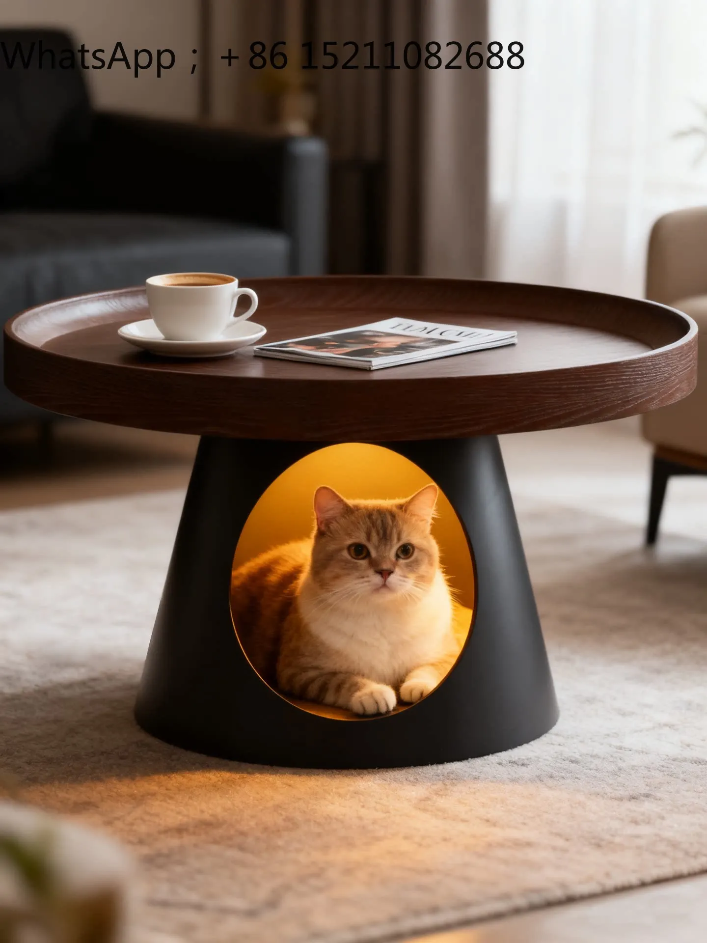LLY medieval cat nest coffee table solid wood light luxury living room small table balcony round coffee table