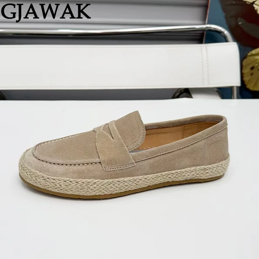 Suede Leather Men's Loafers Round Toe Slip On Mules Men Formal Bussiness Shoes For Man Daiky Casual Flat Shoes Male