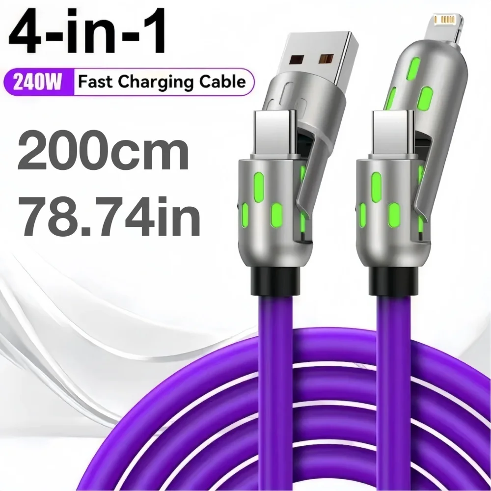 4 في 1 240 واط شحن سريع كابل بيانات PD USB نوع C شحن سلك متعدد الوظائف USB إلى نوع C سلك بيانات سلك كابل شحن سريع