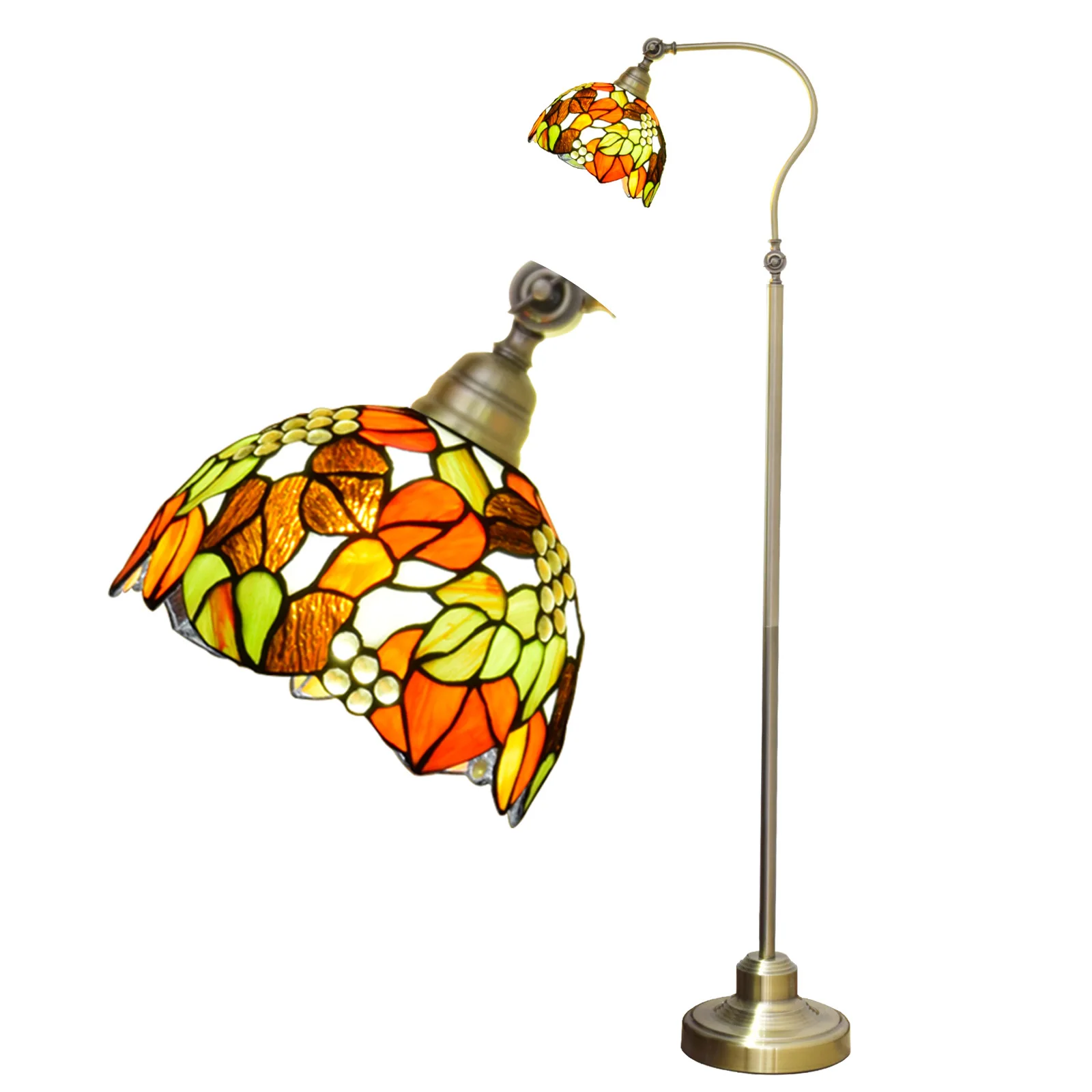 

Tiffany Stained Glass Floor Lamp American Pastoral Maple Leaf Bead Style Arch Lamp Adjustable Standing Reading Lamp Sofa Decor