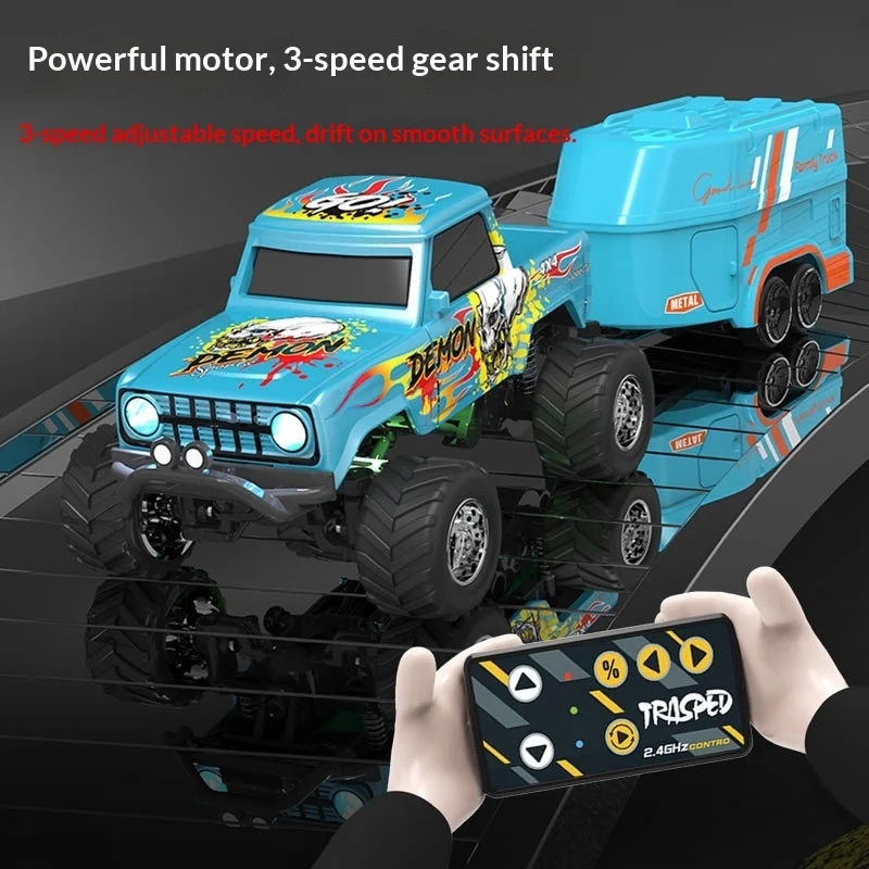 

1:64 Mini Alloy RC Off Road Pickup Truck 2.4GHz Bluetooth App Control 3 Speed Shockproof LED Lights Powerful Motor For Kids