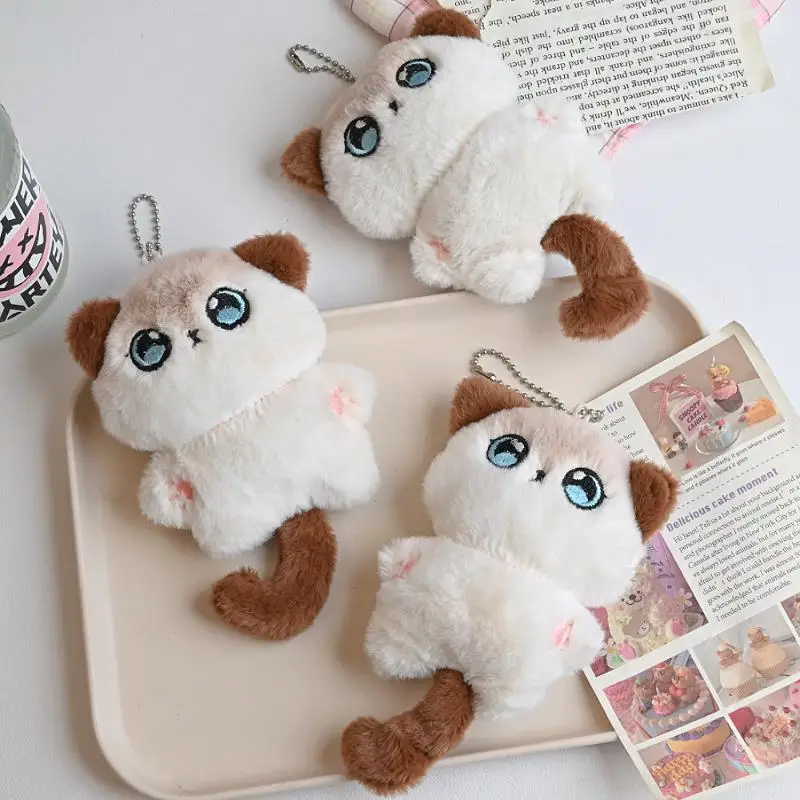 New Cute Cartoon Scarf Tail Kitten Plush Keychain Siamese Kitten Stuffed Doll Backpack Pendant Car Keychain Accessories Gifts