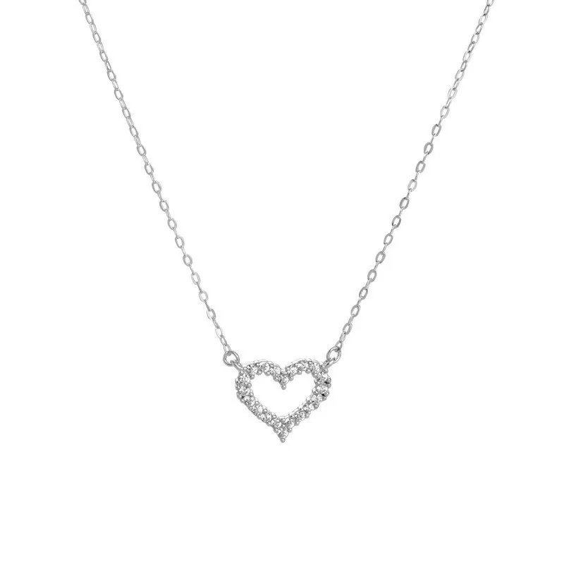 925 Sterling Silver Fashion Necklace For Women Heart Shaped Zircon Necklace Pendant Temperament Clavicle Chain Party Jewelry