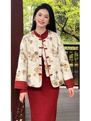 New Chinese Style Suit women's Autumn New Jacquard Disc Buckle Jacket Skirt two-piece women's Cheongsam Tangsuits Suit
