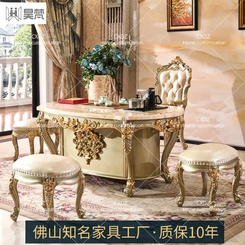 European table and chair combination Kung Fu  table living room balcony household solid wood tea table drinking tea