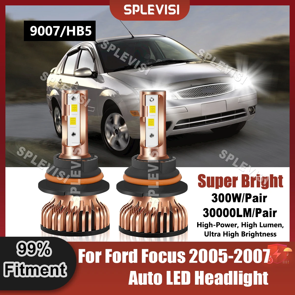 

All-In-One 9007/HB5 LED Headlight High Low Dual Beam 30000LM 9V-24V For Ford Focus 2005-2007 2005 2006 2007