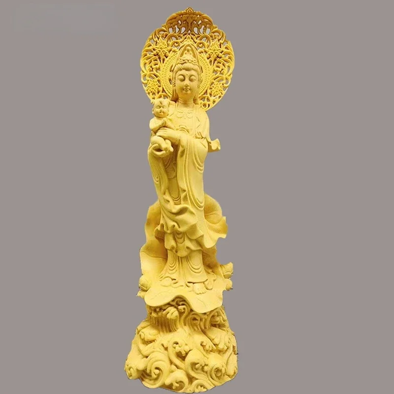 

Статуя Будды высотой 23 см из цельного дерева, статуя Бодхисаттвы Гуаньинь, домашний декор благословения