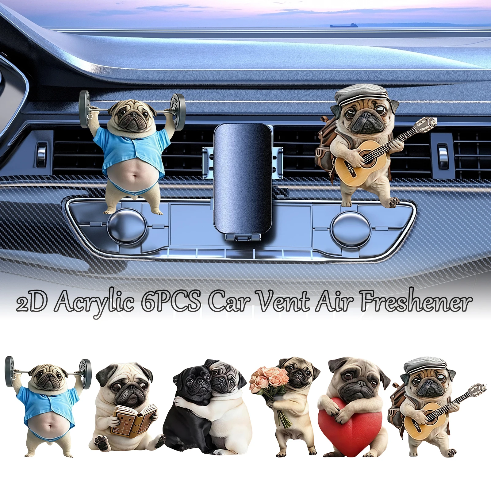 

Car Vent Air Freshener Decorative 2D Acrylic Dog Shape Auto Scent Diffuser 6 Pieces Car air freshener pug car accessories