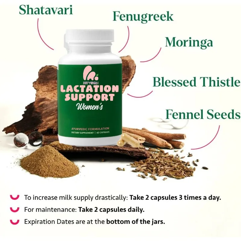 60 Capsules of Ayurvedic Lactation Supplement Containing Ingredients Such As Moringa, Huluba, and Fennel Seeds